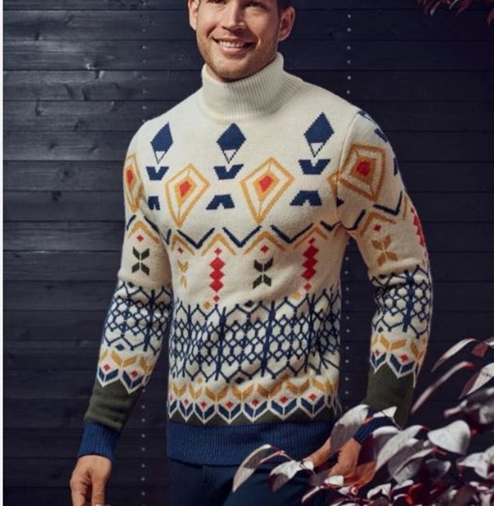 Paisley & Gray Men's Sz L Aspen Slim Fit Cream Sweater Mock Neck Geometric